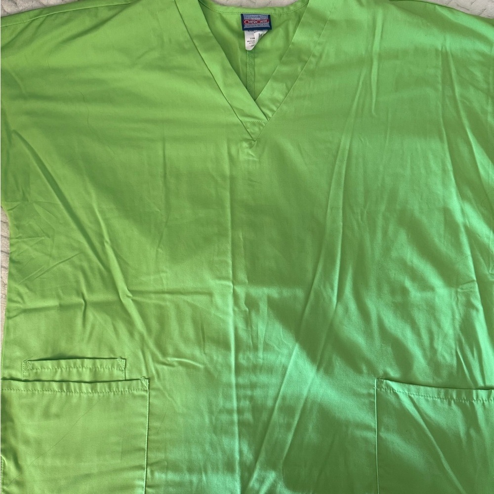 Cherokee Bright Green V-Neck Scrub Top